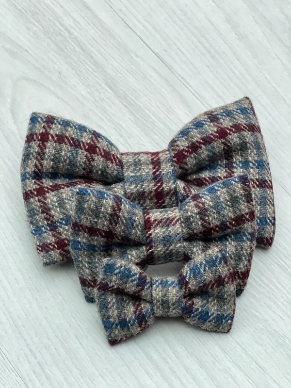 Tweed Dog Bow Blue & Red